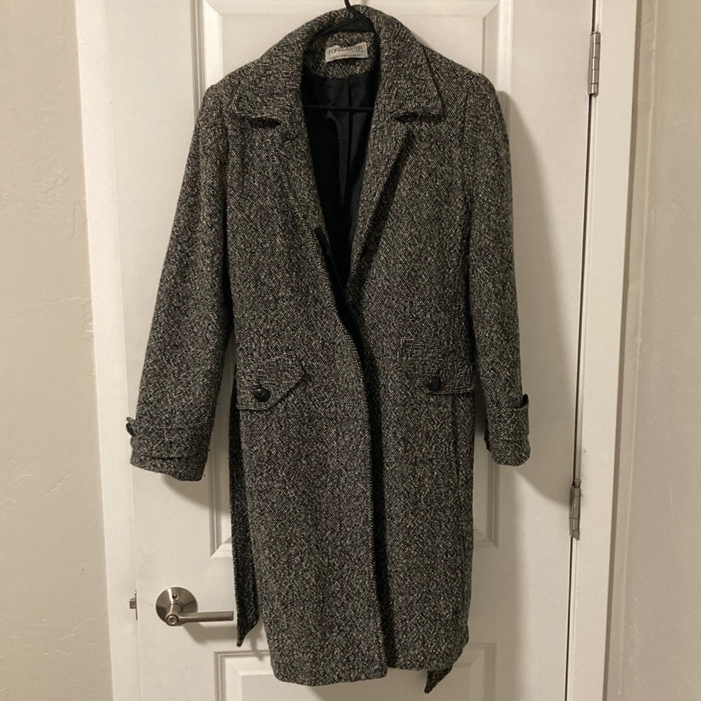 Vintage Forecaster of Boston belted gray and black tweed oversized trench coat